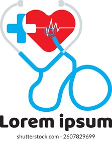 Unique healthcare logo featuring stethoscope and heartbeat inside a heart shape. Ideal for clinic, hospital, medical service, nurse, doctor, or emergency care branding