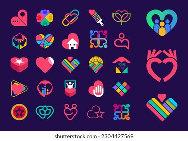 Unique heart shape logo set. Unique color transitions. Heart logo template. vector