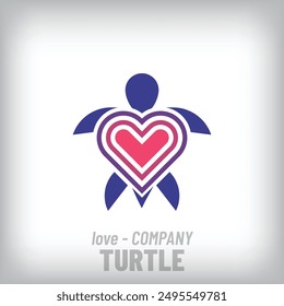 Unique heart turtle design logo. Creative animal, company icon template. vector