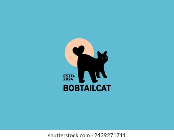 logotipo único en forma de corazón de gato de cola bob con diseño de logotipo de estilo simple y moderno.