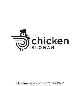 Unique Hen Logo Line Outline Black Design Template. Vector Line Art Egg Chicken Rooster Logo Design Inspiration  Vintage Retro Hipster