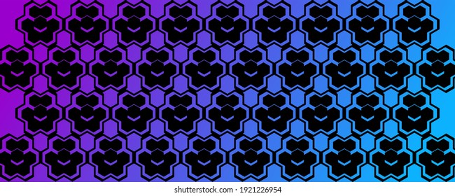 Unique Hexagon seamless pattern with color blue adn purple gradation background.