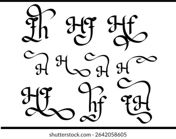Unique HF Overlapping Monogram: Artistic Letter Calligraphy Logo, Handcrafted HF Letter Logo