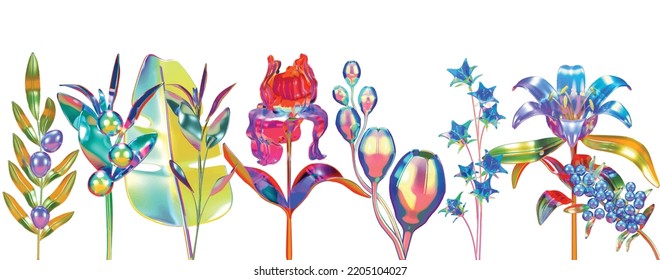 Unique holographic chrome flower garden