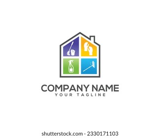 Unique  home clean service logo design. Cleaning company creative vector illustration.