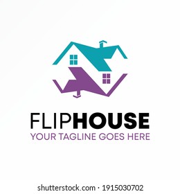 Unique Home Or Roof House In Reverse Or Flip Image Graphic Icon Logo Design Abstract Concept Vector Stock. Can Be Used As A Symbol Related To Property.