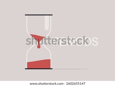 A unique hourglass filled with flowing red liquid symbolizes menstrual cycles, visually capturing the passage of time and the natural rhythm of periods in a striking, thought-provoking design