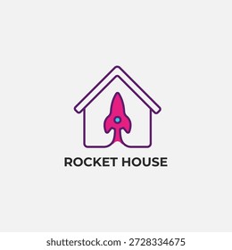 Einzigartiges Hauslogo kombiniert mit einem Raketensymbol, das Wachstum, Innovation und schnellen Fortschritt repräsentiert. Perfekt für Startup, Technologie und moderne Immobilienmarken.