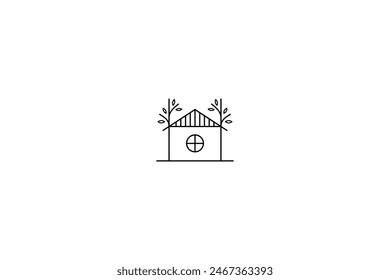 Unique house logo design with leaf decoration