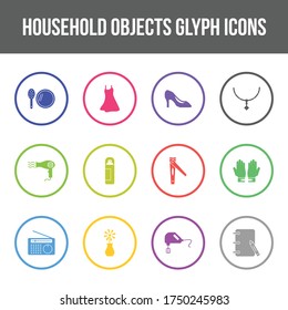 Unique household objects vector glyph icon set