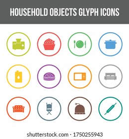 Unique household objects vector glyph icon set
