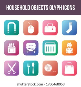 Unique household objects vector glyph icon set