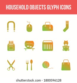 Unique household objects vector glyph icon set