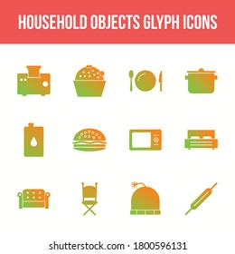 Unique household objects vector glyph icon set