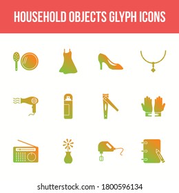 Unique household objects vector glyph icon set
