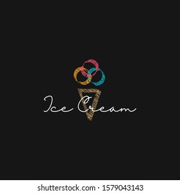 unique ice cream logo vector concept for business, shop, and company with scribble and modern styles
