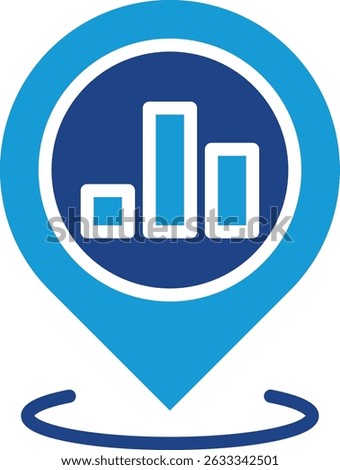 The unique icon combines a location symbol with a representation of data or statistics making it ideal for representing information tied to a place or region.