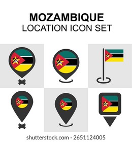 Conjunto de iconos único que muestra la bandera de Mozambique y los colores nacionales.