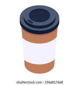 Unique icon of takeaway coffee cup, isometric icon 