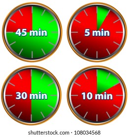 Unique icons of hours with five, ten, thirty and forty five minutes