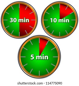 Unique icons of hours with five, ten, thirty  minutes