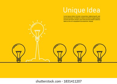 Unique idea concept. Creative light bulb different symbol. business startup ideas. vector illustration in flat style modern design. isolated on yellow background.