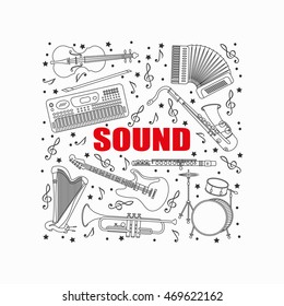 Unique illustration with different music instruments