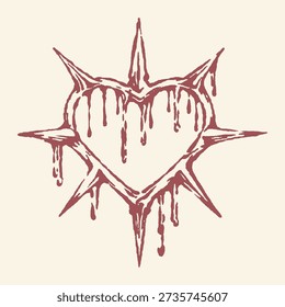 A unique illustration features a stylized heart encircled by sharp thorns, with dark ink dripping down, conveying intense emotion and a grunge aesthetic.