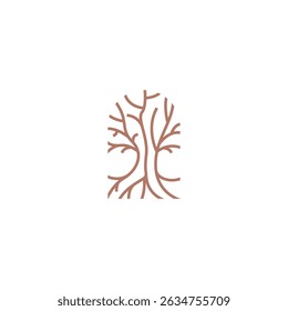 Unique illustration vector design of tree with oval shape. Line art of geometric tree. Tree logo. Brown branch for scape and art. Design for symbol, logo, icon, zoo, landscape design, sign. Vintage.