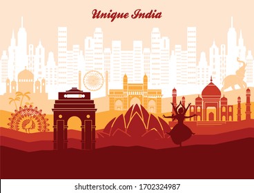 Unique India With Monuments Illustration 