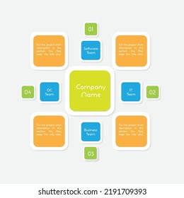 Unique infographic design template. Square shapes containing letters inside. Vector illustration for presentation, report and infographic.