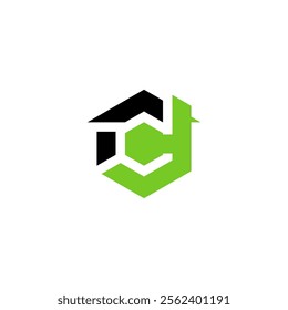 unique initial c logo with house construction and geometric theme