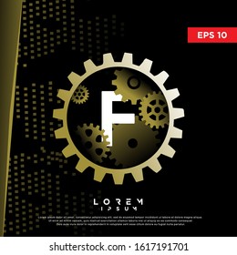 unique initial letter f steampunk style logo. vintage icon, template design