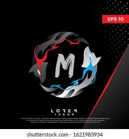 unique initial letter m inside wolf as ying and yang. modern icon, template design