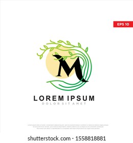unique initial letter m tree logo. modern icon, template design