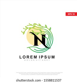 unique initial letter n tree logo. modern icon, template design