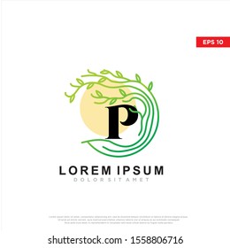 unique initial letter p tree logo. modern icon, template design
