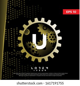 unique initial letter u steampunk style logo. vintage icon, template design