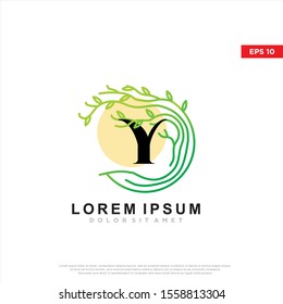 unique initial letter y tree logo. modern icon, template design