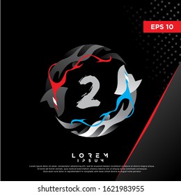 unique initial number 2 inside wolf as ying and yang. modern icon, template design