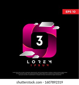 unique initial number 3 inside square logo. modern 3d icon, template design