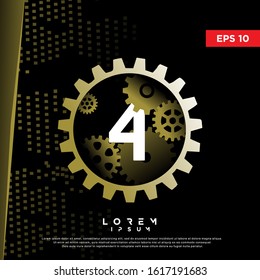 unique initial number 4 steampunk style logo. vintage icon, template design