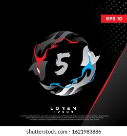 unique initial number 5 inside wolf as ying and yang. modern icon, template design