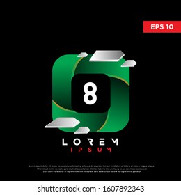 unique initial number 8 inside square logo. modern 3d icon, template design