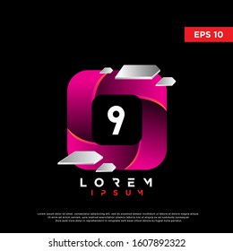 unique initial number 9 inside square logo. modern 3d icon, template design