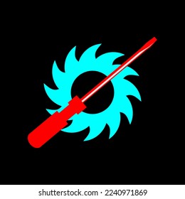A unique and interesting logo or icon illustration in the form of a screwdriver and gear