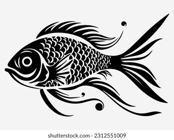 Unique and intricate tribal tattoo design featuring a fish, representing abundance, prosperity, and harmony with nature