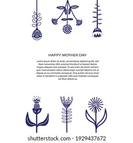  Unique isolated drawings with nordic motives. Collection of different folk art elements made in vector. happy mothers day card.