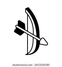 A unique isometric icon of cupid bow, vector of bow and arrow