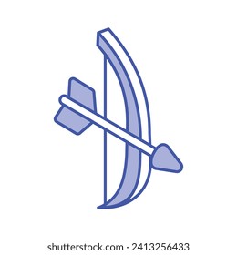 A unique isometric icon of cupid bow, vector of bow and arrow